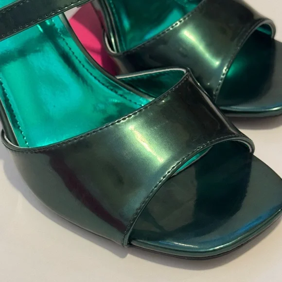 Rampage Metallic Teal Two-Strap Heeled Sandals - Picture 2 of 5